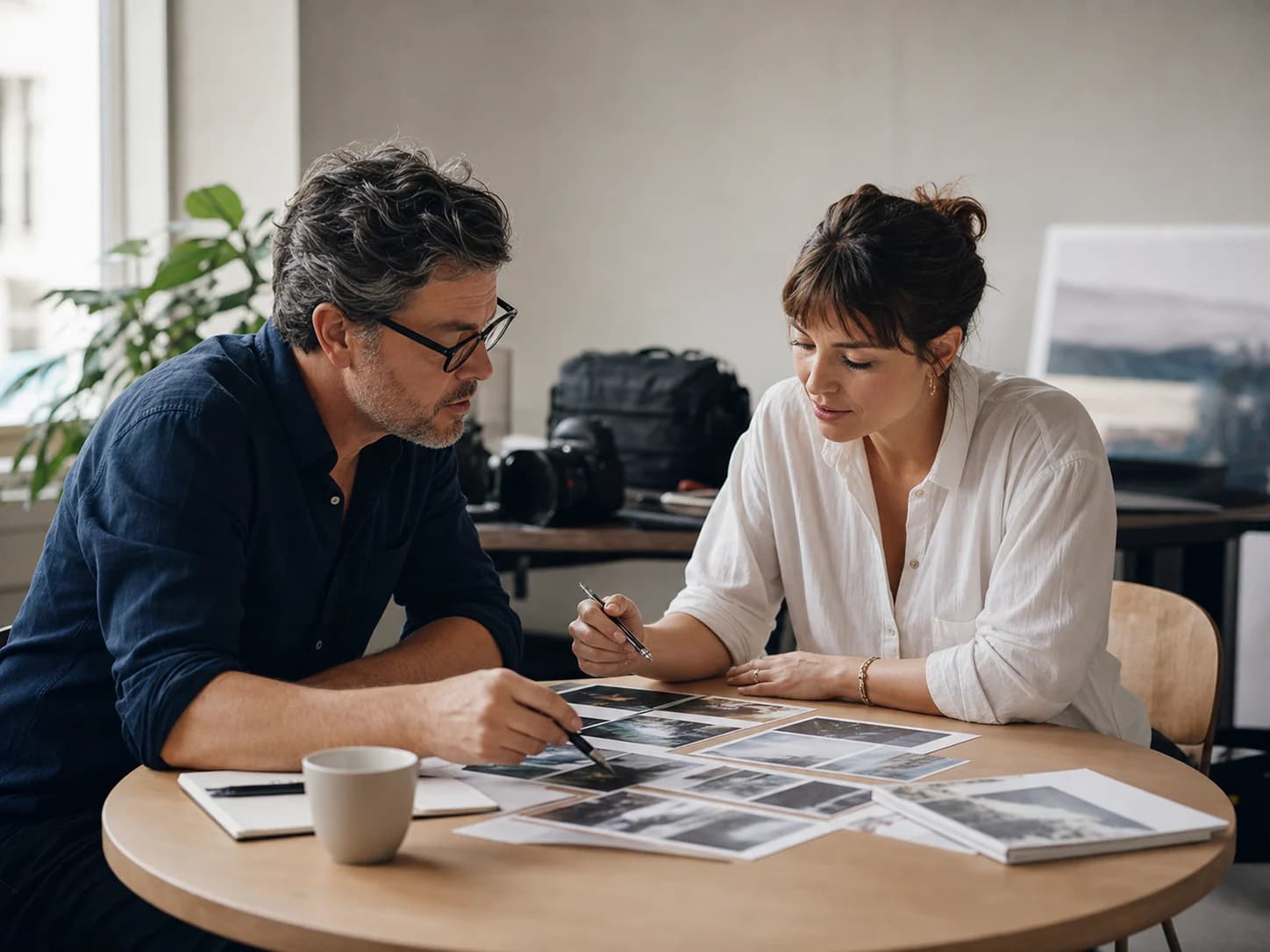 A director and client collaboratively reviewing visual ideas.
