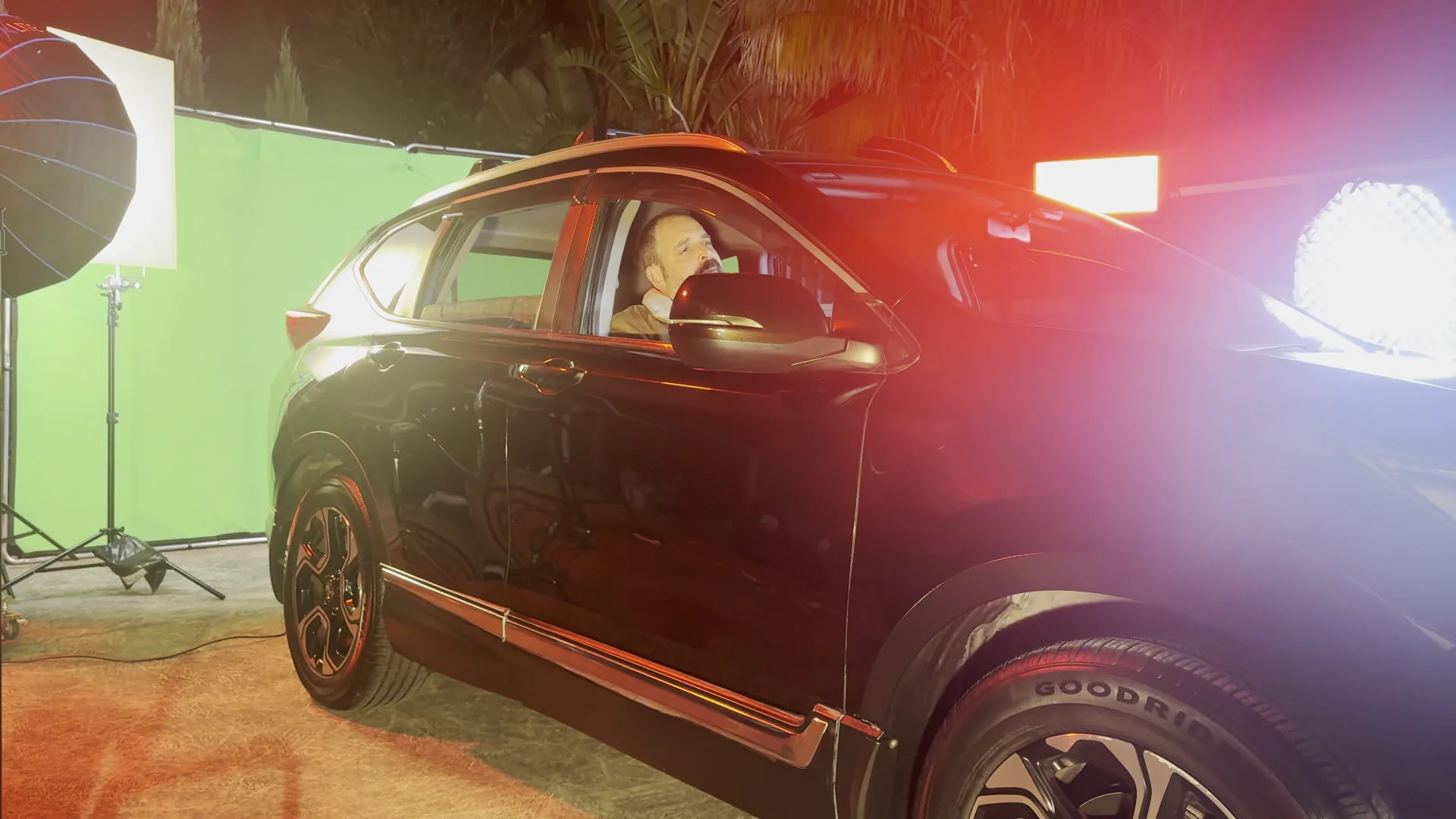 Car from side with green screen