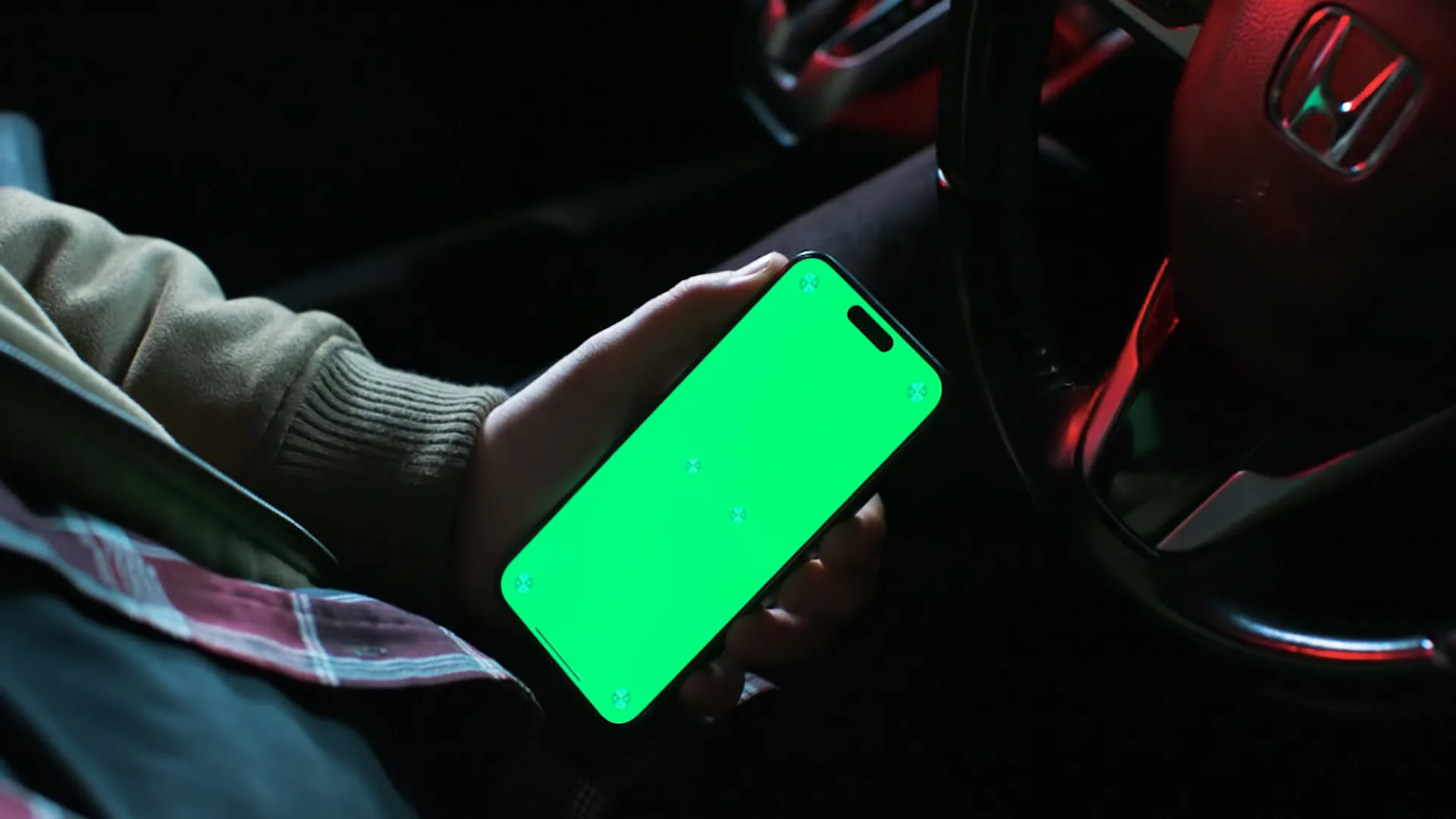 Phone with green screen for compositing